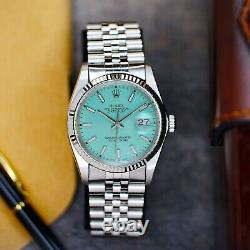 Rolex Mens Datejust Stainless Steel Custom Powder Blue Dial Fluted 36mm Watch