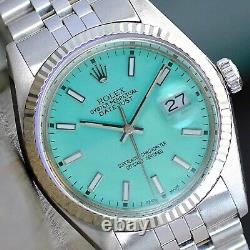 Rolex Mens Datejust Steel Custom Tiffany Dial Fluted Bezel 36mm Automatic Watch