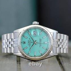 Rolex Mens Datejust Steel Custom Tiffany Dial Fluted Bezel 36mm Automatic Watch