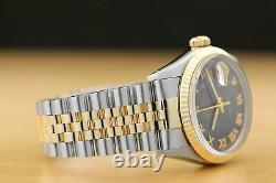 Rolex Mens Datejust Two Tone Blue Roman Dial Quickset Watch + Rolex Band