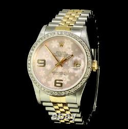 Rolex Mens Gold & Stainless Steel Datejust with Floral Dial and Diamond Bezel