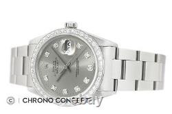Rolex Mens Gray Diamond Datejust Quickset 18K White Gold Stainless Steel Watch