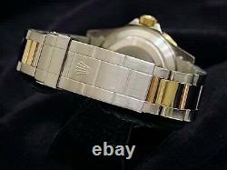 Rolex Mens Submariner Date 18k Yellow Gold Stainless Steel Watch Black Sub 16613