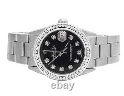 Rolex Midsize Datejust 67480 31MM Oyster Black Dial Diamond Watch 1.75 Ct