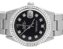 Rolex Midsize Datejust 67480 31MM Oyster Black Dial Diamond Watch 1.75 Ct