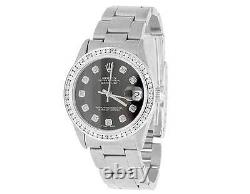 Rolex Midsize Datejust 67480 31MM Oyster Black Dial Diamond Watch 1.75 Ct