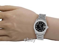 Rolex Midsize Datejust 67480 31MM Oyster Black Dial Diamond Watch 1.75 Ct