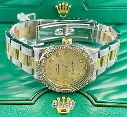 Rolex Midsize Oyster Perpetual 18k Gold/Steel 2ct Diamond Ladies31mm Watch 67483