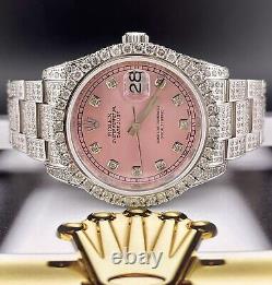 Rolex Oyster Datejust 36mm Steel Mens Watch Iced 10ct Diamond Pink Dial 116200