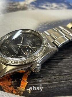 Rolex Oyster Perpetual Date 34mm Unisex Diamond Bezel Arabic Black Dial 1500