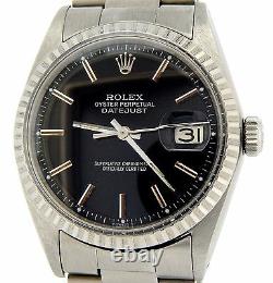 Rolex Oyster Perpetual Datejust Men Stainless Steel Watch Oyster Black Dial 1603