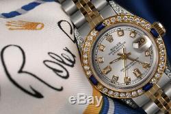 Rolex SS & Gold 26mm Datejust Watch Silver Dial with Sapphire & Diamond Bezel