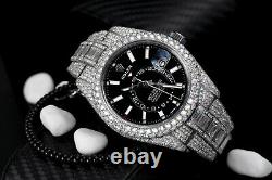 Rolex Sky Dweller Black Dial Stainless Steel 326934 Custom Diamond Watch with Ba