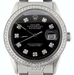 Rolex Stainless Steel Datejust Watch Oyster withBlack Diamond Dial & 1 ct Bezel