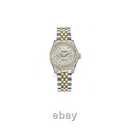 Rolex Stainless Steel & Gold 26mm Datejust Silver String Diamond Dial Watch