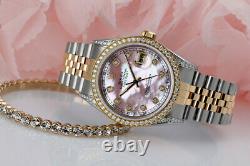 Rolex Stainless Steel & Gold 36mm Datejust Unisex Watch Pink MOP Diamond Dial