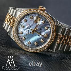 Rolex Stainless Steel & Gold 36mm Datejust Watch Tahitian MOP Diamond Dial 16233