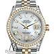 Rolex Stainless Steel & Gold 36mm Datejust Watch White MOP 8+2 Diamond Dial