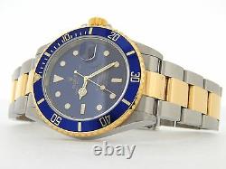 Rolex Submariner Blue Sub 18k Yellow Gold Stainless Steel Watch No Holes 16613T