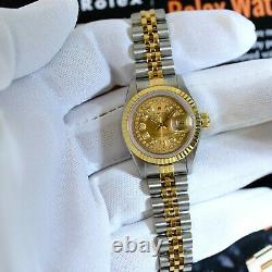 Rolex Womens Datejust Watch Gold & Steel Champagne Diamond Dial Fluted 26mm