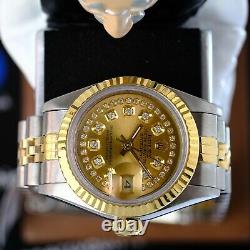 Rolex Womens Datejust Watch Gold & Steel Champagne Diamond Dial Fluted 26mm