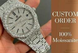 Royal VVS Moissanite Diamond Fully Iced Out Bling Watch, Custom AP Wrist Watch