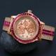 Ruby Red Rose Gold Tone Diamond Dial Stainless Steel Custom Bezel Band Men Watch