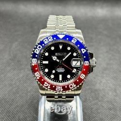 Seiko Mod GMT Pepsi NH34 Automatic Watch 40mm, Stainless Steel, Custom Red-Blue