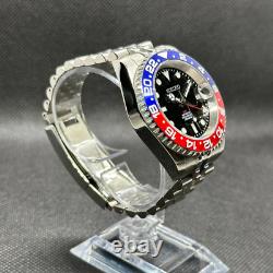 Seiko Mod GMT Pepsi NH34 Automatic Watch 40mm, Stainless Steel, Custom Red-Blue