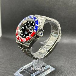 Seiko Mod GMT Pepsi NH34 Automatic Watch 40mm, Stainless Steel, Custom Red-Blue