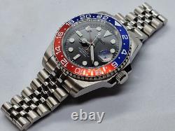 Seiko Mod GMT Pepsi NH34 Automatic Watch 40mm, Stainless Steel, Custom Red-Blue