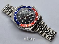 Seiko Mod GMT Pepsi NH34 Automatic Watch 40mm, Stainless Steel, Custom Red-Blue