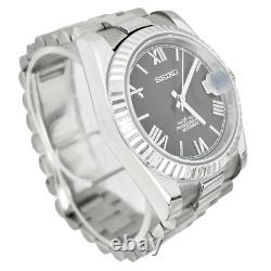 Seiko Mod President Style Monochrome Custom Stainless Steel Watch NEW