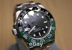 Seiko NH35A Movement 40MM Ceramic Lefty Sprite Watch Stainless Steel Custom Mod
