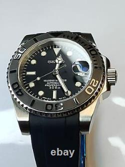 Seiko Silver Yachtmaster Black with Rubber Strap 40mm NH36 Movement Automatic