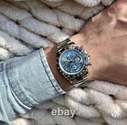Seiko Speedtimer Watch Seitona / Daytona Custom Mod Ceramic Chronograph Blue