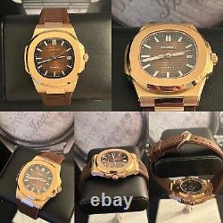 Seiko TMI custom build rosegold chocolate dial nautilus automatic watch mod