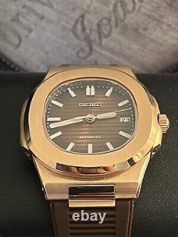 Seiko TMI custom build rosegold chocolate dial nautilus automatic watch mod