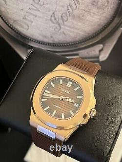 Seiko TMI custom build rosegold chocolate dial nautilus automatic watch mod