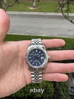 Seiko Watch Mod Stainless Steel Custom Blue Ripple Dial NH35 Auto 39mm Seiko