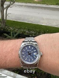 Seiko Watch Mod Stainless Steel Custom Blue Ripple Dial NH35 Auto 39mm Seiko