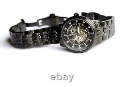 Skeleton Perpetual Innovations Mens BLACK Watch Stainless Steel Sapphire CUSTOM