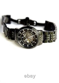 Skeleton Perpetual Innovations Mens BLACK Watch Stainless Steel Sapphire CUSTOM