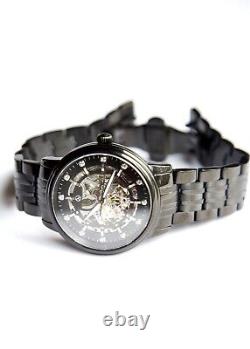 Skeleton Perpetual Innovations Mens BLACK Watch Stainless Steel Sapphire CUSTOM