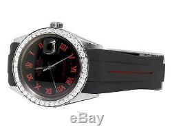 Sporty Custom Rolex Datejust Red/Black Rubber Band 36MM Diamond Watch 2.5 Ct