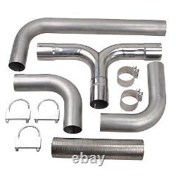 Stainless Steel 5 T Pipe Kit Dual Smoker Exhaust Stack System Universal Silver