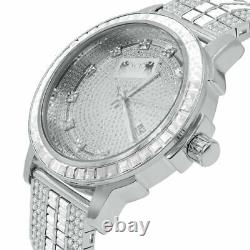 Stainless Steel Custom Bezel & Band Diamond Dial White Gold Finish Watch WithDate
