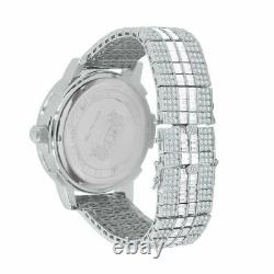 Stainless Steel Custom Bezel & Band Diamond Dial White Gold Finish Watch WithDate