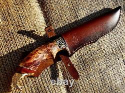 Stainless Steel Custom Handmade Knife Maple Cup Hunting Cobra + Leather Sheath