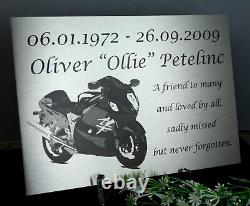 Stainless Steel Memorial Plaque Urn Grave Marker Laser Engraved Your Custom Bike